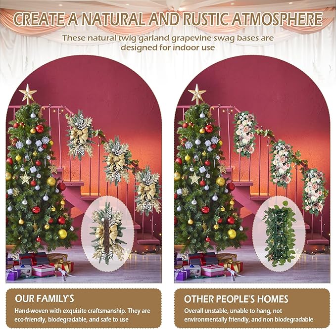 Natural Grapevine Swag Base - DIY Crafts Decorative Swag Wreath Making Supplies for Holiday Party Decor - 6 Pack