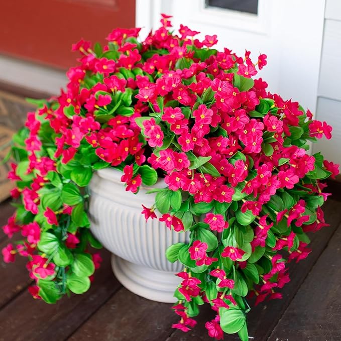 HyeFlora Artificial Fake Hanging Flowers for Spring Outdoor Outside Decoration, 2PCS Faux Silk Hotpink Daisy Plants UV Resistant Look Real Orchid Vines for Indoor Home Balcony Porch Planter