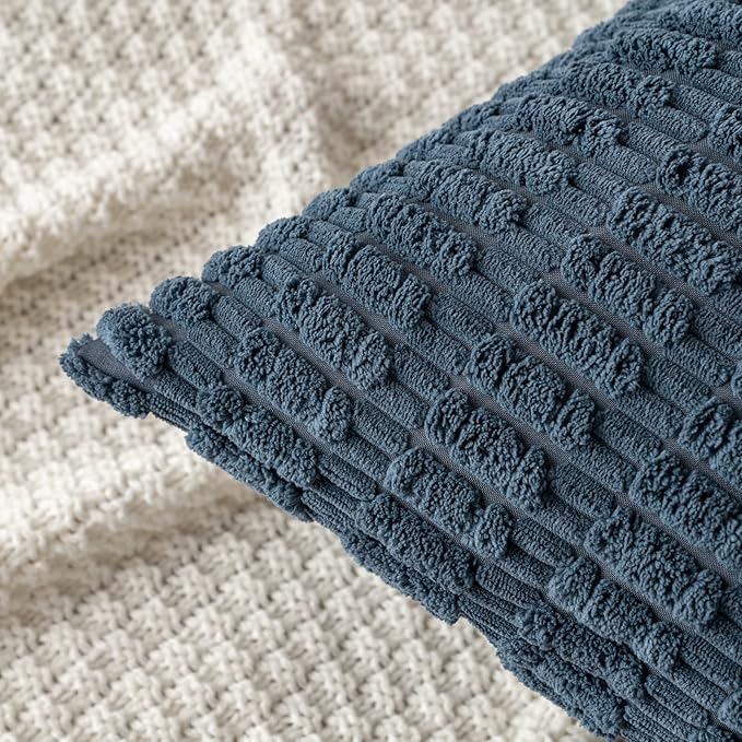 MIULEE Pack of 2 Corduroy Decorative Euro Sham Throw Pillow Covers 24x24 Inch Soft Boho Striped Pillow Covers Modern Farmhouse Home Decor for Summer Coastal Sofa Living Room Couch Bed Blue
