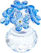 Qianwei Blue Crystal Flowers Figurine - Forget Me Not Gifts Sympathy Glass Flowers Collectible Figurines Decor Paperweight Ornament Home Office Table Desk Decorations