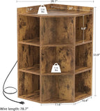 Aheaplus Corner Cabinet, Corner Storage with USB Ports and Outlets, Corners Cube Toy Storage for Small Space, Wooden Corners Bookshelf with 9 Cubes for Playroom, Bedroom, Living Room, Rustic Brown