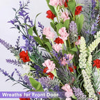 LZNPA 26 Inch Large Lavender Wreath for Front Door Greenery Summer Spring Wreaths for Front Door Wreaths for Front Door All Seasons for Wedding Farmhouse Wall Porch Window Decor(Red Pink Lavender)