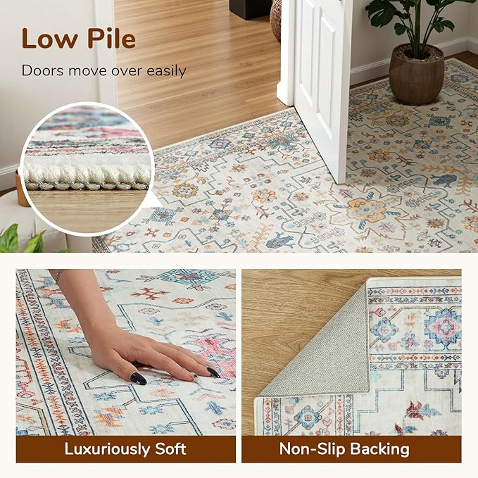 Lessymo Washable Rug for Entryway, 2x3 Kitchen Rugs Non Slip Bathroom Rug, Small Door Mat Indoor Entrance Front Door, Stain Resistant Ashen Charcoal Floral Decor, Multi/Ivory