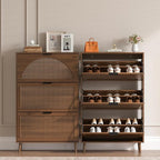 Shoe Cabinet for Entryway with 3 Flip Drawers, Slim Wooden Shoe Storage Organizer with Modern Fluted Pannel，Freestanding Narrow Hidden Shoe Rack for Hallway, Foyer, Living Room