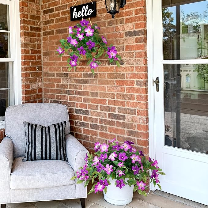 Artificial Hanging Faux Flowers for Outdoors Planters 2PCS Fake Flowers Silk Hibiscus Flowers for Outside Outdoor Faux Hanging Plants UV Resistant Spring Home Front Porch Decoration