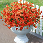 Artificial Flowers Fake Plants for Outdoors Decoration, 12 Bundles Orange Silk Morning Glory with Eucalyptus Realistic UV Resistant Faux Flowers Greenery for Outside Planter Yard Garden Home Indoor