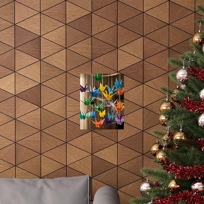 A Colorful Origami Crane Mobile Spinning in Soft Wind - Made in USA