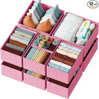 Drawer Organizer Clothes Set of 12 Pink - Dresser Organizer For Nursery, Bedroom, Closet - Perfect Baby Clothes Organizer and Storage & General Nursery Organization or Dresser Drawer Organizers