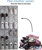 MISSLO Over The Door Shoe Organizer Hanging Closet Holder Hanger Storage Bag Rack with 24 Large Mesh Pockets, Gray