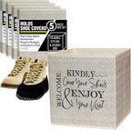 Life Charge Shoe Covers Box - Real Estate Open House Supplies for Realtor Listings. Shoe Cover Holder for Home asks to Please Cover Shoes - Fill with Shoe Booties - Indoor Use | 5 Pack Beige & Black