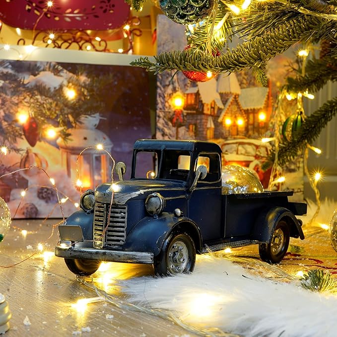 SOFFEE DESIGN 12in Collectible-Vehicles Classic Truck, Pick-up Model Iron Decorations, Collectible Figurine Desktop Car Wine Holder for Home Decor, Dark Blue