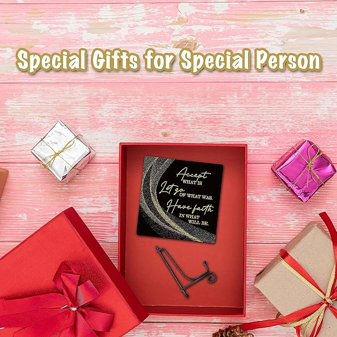 Inspirational Quotes Wood Plaque with Stand - Idea Gifts for Women Men - Black Gold Wooden Decor for Home Office Living Room Shelf Table Decoration (10)