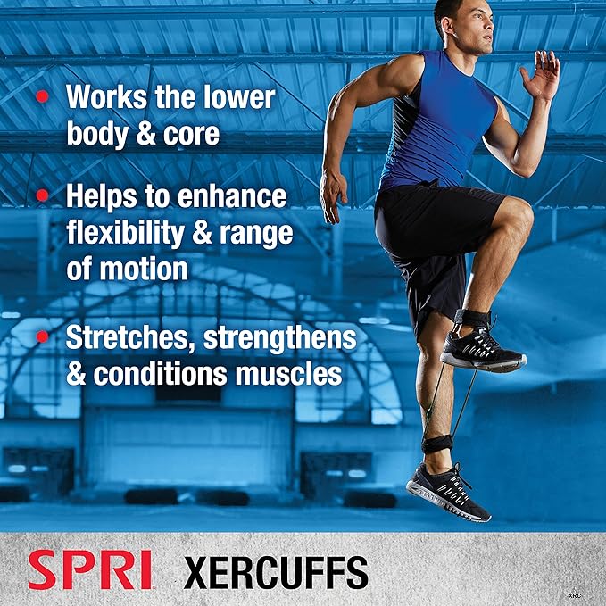 SPRI Xercuff Leg Resistance Band Exercise Cord with Non-Slip Padded Ankle Cuffs (All Bands Sold Separately) Portable for the Gym or At Home Workout Equipment