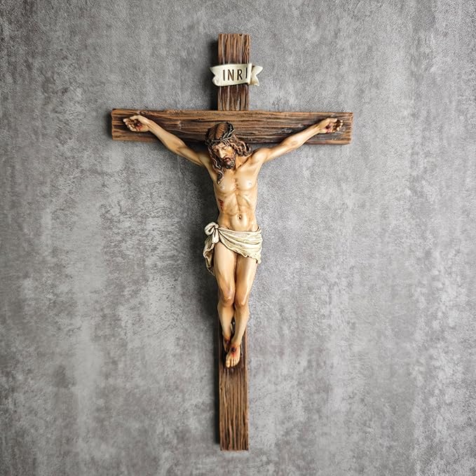 BC Catholic Crucifix Wall Cross, 10"H Jesus Christ Cross for Wall, Catholic Gift, Religious Wall art, Renaissance Sculpture Handmade by Buildclassic