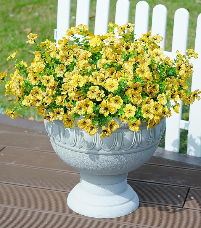 Artificial Flowers for Outdoors Daisy 12 Bundles for Home Decoration, Faux Flower Fake Plants Outside Decoration with Eucalyptus UV Resistant for Planter Porch Patio Yard Garden Yellow