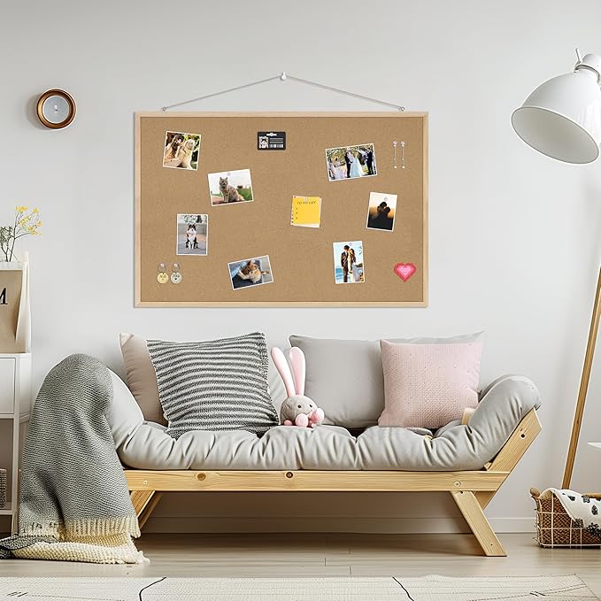 DAHAPYBOO Cork Board Bulletin Board,36x24 Cork Board for Office with Pin Oak Wood Boards,Message Board or Vision Board Decoration.