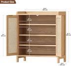 Rattan Shoe Storage Cabinet, 5-Tier Shoe Cabinet for Entryway, Wooden Shoe Rack Organizer with Doors and Adjustable Shelves, for Entryway, Hallway, Living Room, Natural Oak