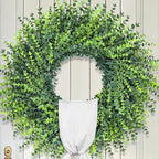 HUZIYAHAN 28In Large Boxwoods Door Wreaths for Front Door Spring Summer Outside All Season Green Year Round Artificial Greenery Wreath for Wall Window Rustic Farmhouse Home Outdoor Indoor Decorations