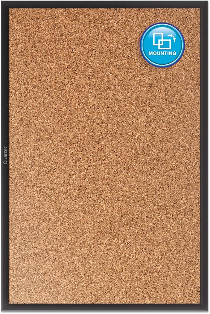Quartet Cork Bulletin Board 24"W x 18"H Pin Board, Black Aluminum Frame (2301B)