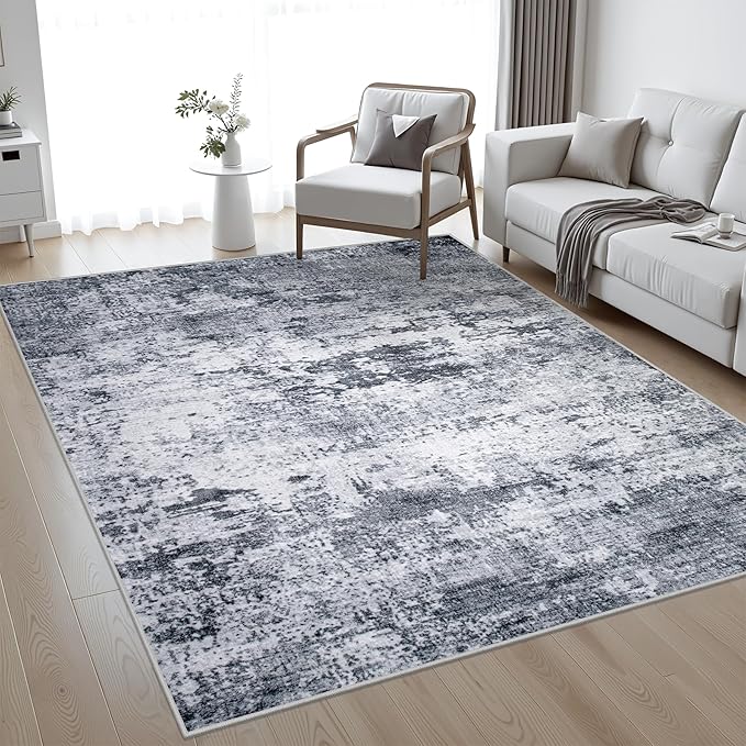 10x12 Area Rug Living Room Rug: Washable Modern Abstract Soft Thin Rug Indoor Floor No Slip Stain Resistant Carpet for Bedroom Dining Room Farmhouse Nursery Home Office - Grey