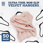 ZOBER Black Velvet Hangers 50 Pack - Clothes Hangers, Coat Hanger for Pants & Dress Clothes - Non Slip w/ 360 Degree Swivel, Holds up to 10 lbs - Strong Felt Hanger for Clothing