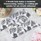 Black Wreath Sash for Front Door - 2 Pcs Dark French Toile Sashes for Wreaths Home Decor, Rustic Wreath Sash for Embroidery Monogram Farmhouse Yard