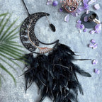 Moon Dream Catchers with Chakra Gemstone Agate Stone, Crystal Tree Life Dream Catchers Wall Hangings Room Decor (Black)