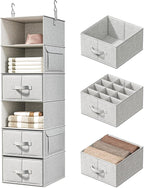 6-Shelf Hanging Closet Organizer with 3 Drawers, 6-Shelf Inseparable Closet Organizers and Storage for Wardrobe Organization, Hanging Dresser for Nursury & Dorm Clothes Organizer, Silver Gray