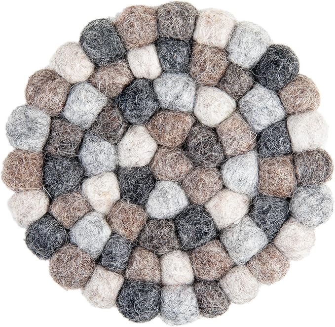 Round Felt Ball Coasters - 100% Merino Wool Table Coasters - Felt Coaster Pads, Absorbent Trivet for Drinks - Heat Resistant, Thick & Durable Hand Felted - Woolygon - Multicolor Set of 5 (Pebbles)