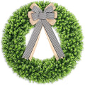32'' Boxwood Wreath Artificial Spring Summer Wreath All Year Round, Foldable Faux Large Boxwood Wreaths for Front Door Farmhouse Wedding Indoor Outdoor(with Bow)