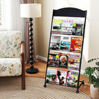 Brochure Display Stand 4 Layer Floor-Standing Magazine Rack Literature Newspaper Catalog Display Holder with Wheels and Top Billboard for Exhibitions,School, Hotel, Hospitals, Offices (Black)