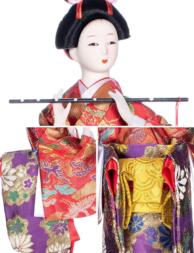 ALAMIYA Home Decoration Asian Japanese Geisha Kimono Doll Collectible Figurine Gift with Paper Fan