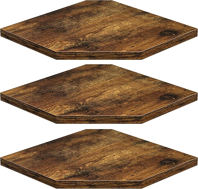 Fun Memories Corner Shelf Wall Mount, Floating Corner Shelves, Set of 3 Corner Wall Shelf Organizer, Rustic Wood Wall Storage Display Shelves for Living Room Bedroom Bathroom Kitchen, Rustic Brown