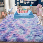 Rugs for Living Room 6x9, Soft Shaggy Modern Shag Area Rug for Bedroom, Upgrade Non-Slip Plush Fluffy Carpet for Kids Boys Girls Room Home Decor Aesthetic, Rainbow Purple