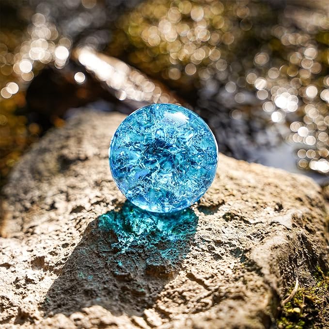 H&D HYALINE & DORA 40mm Crystal Ice Cracked Ball Paperweight,Blue Glass Ball,Crystal Fengshui Sphere for Home Wedding Office Fish Tank Decor