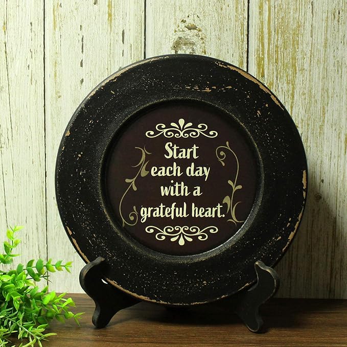 CVHOMEDECO. Primitives Start with Grateful Wood Decorative Plate Display Wooden Plate Home Décor Art, 10-3/4 Inch