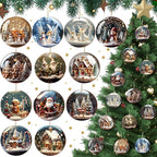 Suzile 36 Pcs Christmas Wooden Ornaments Vintage Round Christmas Tree Decoration Wooden Santa Claus Gingerbread Man Ornaments for Tree Winter Hanging Decoration for Xmas Farmhouse Home Party