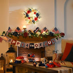 Valery Madelyn 20 Inches 4th of July Wreath for Front Door with Lights, Red White Blue Patriotic Floral Wreath Memorial Day Decorations with Ball Ornaments for USA 250th Anniversary Summer
