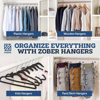 ZOBER Wooden Hangers - Heavy Duty, Non Slip Wood Hangers for Coats, Jackets, Suits, & Pants - Coat Hangers for Closet W/Bar and Notches 20 Pack