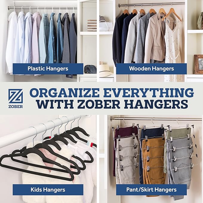 ZOBER High-Grade Wooden Hangers - Heavy Duty, Non Slip Wood Hangers for Coats, Jackets, Suits, & Pants - Clothes Hangers for Closet W/Bar and Notches 20 Pack