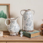 Enra Tall Vintage Blue and White Ceramic Vase with Handle, 11.2 Inch Chinoiserie Decorative Floral Vase, Large Rustic Ceramic Vase for Living Room, Office, Bookshelf, Home Decor