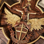 BGCOPPER Saint Michael Cross Wall Decor, Wooden Holy Trinity Crucifix Wall Cross, Jesus Cross for Wall Hanging Christmas Gift (20 Inch)
