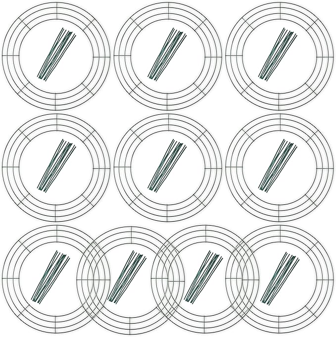 10-Pack 16 Inch Wire Wreath Frame – Round Metal Wreath Form with Ring Design for DIY Crafts, Floral Projects, and Home Decor – Dark Green Wire Frame for Christmas Holiday & Weddings