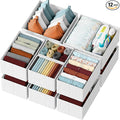 Drawer Organizer Clothes Set of 12 White-Grey - Dresser Organizer For Nursery, Bedroom, Closet - Perfect Baby Clothes Organizer and Storage & General Nursery Organization or Dresser Drawer Organizers