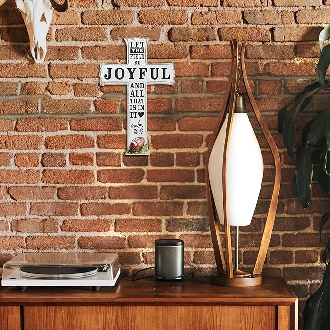 VZVCTFS Baseball Theme Wooden Cross Wall Decor - Let The Field Be Joyful and All That Is In It, Christian Sports Gift with Hook for Bedroom, Game Room, Church, Christmas （6.5x10 Inch）-A10