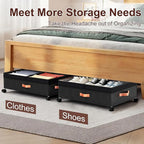 Under Bed Storage with Wheels - 2Pack 70L UnderBed Storage Containers with Clear Lid & Label, Rolling Under Bed Storage Bins for Clothes, Shoes, Blankets (XXL,Black)