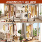 Rolling Clothing Rack with Bottom Storage Shelf & lockable Casters, Multi-tier Retractable Sturdy Garment Rack for Hanging Coats, Dresses - Ideal for Bedroom, Closet & Laundry Room ( Taller version )