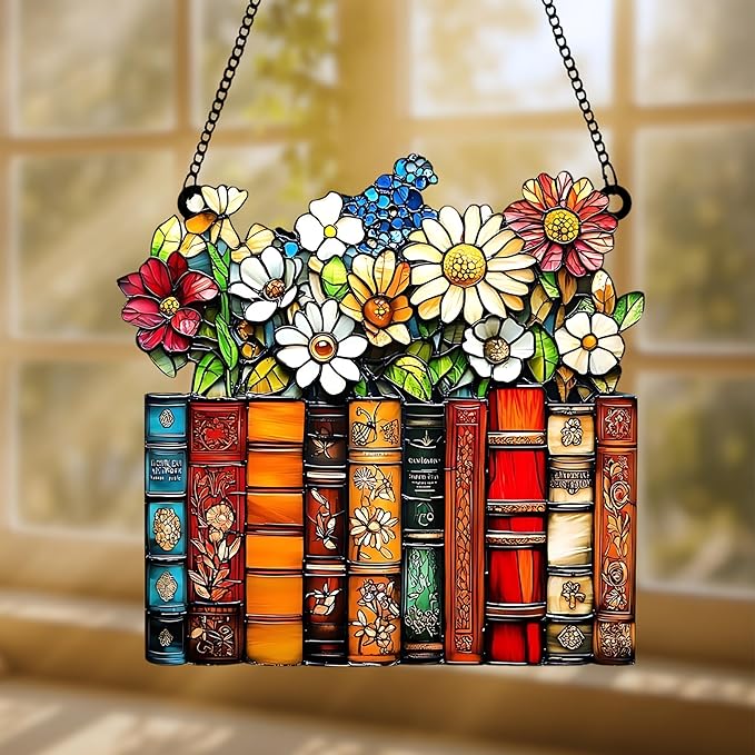 Floral Book Acrylic Suncatcher, Book Suncatchers for Window Hangings, Bookish Gifts for Readers Book Lovers Bookworm, Gift for Mother's Day, Women, Mom, Wife, Grandma