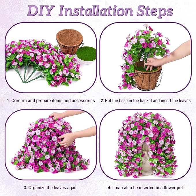Artificial Fake Hanging Flowers Basket for Spring Decor, Faux Silk Flower in Planter for Summer, Outdoor Artificial Floral for Home Porch Yard(Double Lotus)
