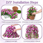 Artificial Fake Hanging Flowers Basket for Spring Decor, Faux Silk Flower in Planter for Summer, Outdoor Artificial Floral for Home Porch Yard(Double Lotus)